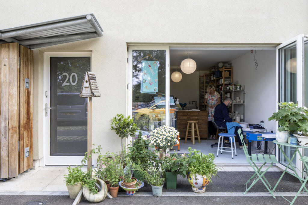 Cohousing garage space used for pottery